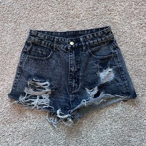 Shein black distressed jean shorts